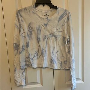 Hollister Women's White and Blue Marble Long Sleeve Tee